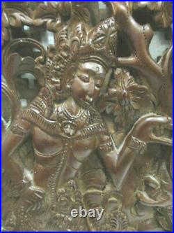 Ancien panneau en bois sculpté Dieu et Déesse Hindous
