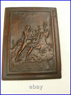 Ancien panneau en bois sculpté mythologie Apollon enfant