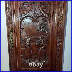 Ancien panneau porte de buffet bois sculpté décoration scène romantique