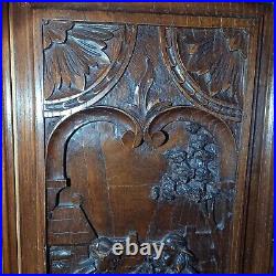 Ancien panneau porte de buffet bois sculpté décoration scène romantique