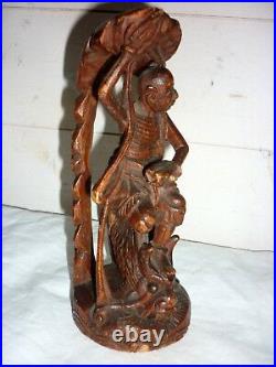 Ancien pecheur bois sculpté CHINESE statue XIX ème Chine Japon