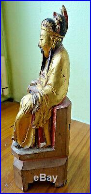Ancien personnage carved wood, bois sculpté doré chine wiet. Japan, indochine n°3
