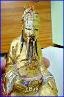 Ancien personnage carved wood, bois sculpté doré chine wiet. Japan, indochine n°3