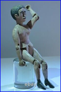 Ancien petit Mannequin de peintre articulé en bois sculpté patiné 19 ème
