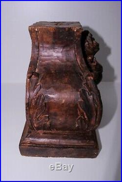 Ancien piedestal socle en bois sculpté Sacré Coeur pour statue religieuse XIXe