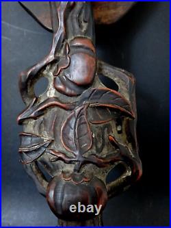 Ancien sceptre ruyi bois sculpté lettré Old Ru Yi chinese wooden carved peach