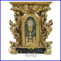 Ancien tabernacle baroque en bois doré sculpté du XVIIe siècle