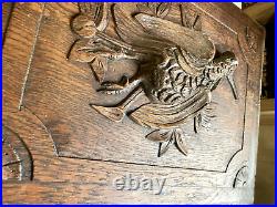 Ancien tableau Panneau en bois sculpté oiseaux bécasse chasse trophée vintage