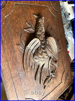 Ancien tableau Panneau en bois sculpté oiseaux faisan chasse trophée vintage
