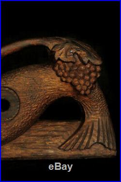 Ancien verrou, clef du fût Alsacien, art populaire bois sculpté fin XIXeme