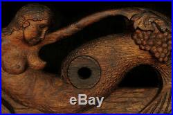 Ancien verrou, clef du fût Alsacien, art populaire bois sculpté fin XIXeme