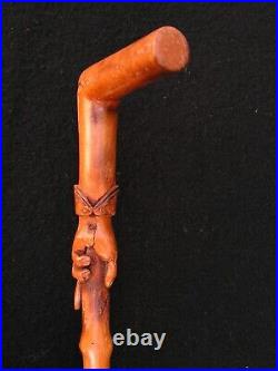 Ancienne Canne Pommeau Main Sculptee Art Populaire Antique Walking Stick