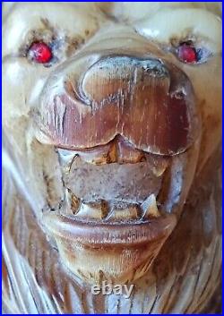 Ancienne Canne tête de chien sculpté dans corne/pommeau canne ancien/monogramme