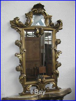 Ancienne Console Avec Miroir En Bois Doré Sculpté De Style Louis XV Baroque