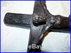 Ancienne Croix Religieuse Christ Sculpté en Bois Art Populaire XVIII eme