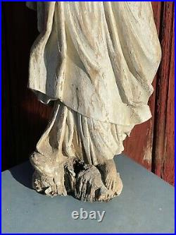 Ancienne Grande Statue En Bois + Stuc Sculpte 19 Eme 18 Eme Saint Romain