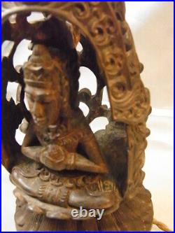 Ancienne Lampe Bouddha Déesse Bois Sculpte Ébène Palissandre Buddha Lamp