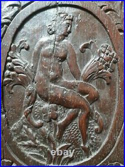 Ancienne Paire de Panneaux Bois Sculpté XVII Ème Rare Mythologie