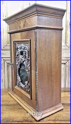 Ancienne Petite Armoire A Pharmacie, A Clef, Vitrine En Bois Sculptée Ange XIX