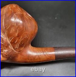 Ancienne Pipe Voltaire Sculpté en Bois de Bruyère Signé Realbriar