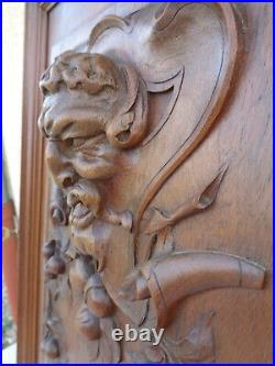 Ancienne Porte Bois Sculptée noyer meuble ancien diable faune demon