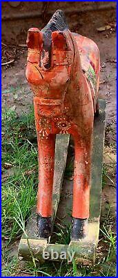 Ancienne Statue De Cheval Sculpté Vintage Fait À La Main En Bois Décor Figurine