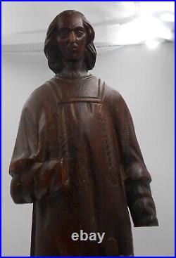 Ancienne Statue Saint Vincent Saint Blaise En Bois Sculpte Aux Mains Coupees