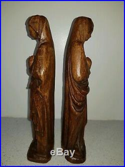 Ancienne Statue en bois sculpté, Paire de vierge Marie, Eugène Quentric