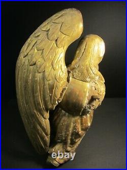 Ancienne Statuette Ange Aile Bois Sculpte Dore/old Wooden Angel/statue Angelot