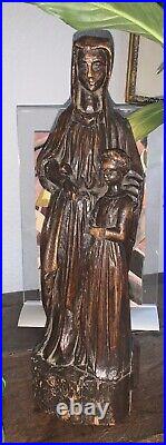 Ancienne Vierge à l'enfant statue bois sculpté