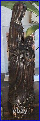 Ancienne Vierge à l'enfant statue bois sculpté