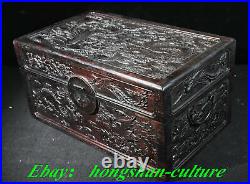 Ancienne boîte à bijoux en bois de palissandre sculpté dragon motif phénix