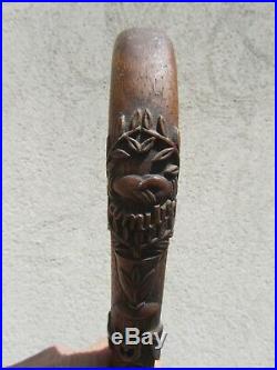 Ancienne canne bois sculptée régisseur, coupe de l'amitié, marine, art populaire