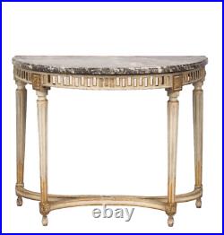 Ancienne console d'époque Louis XVI table bois sculpté laqué gris marbre