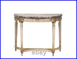 Ancienne console d'époque Louis XVI table bois sculpté laqué gris marbre