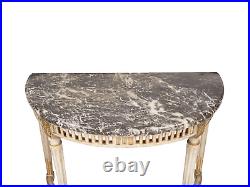 Ancienne console d'époque Louis XVI table bois sculpté laqué gris marbre