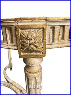Ancienne console d'époque Louis XVI table bois sculpté laqué gris marbre