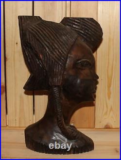 Ancienne figurine buste femme en bois sculpté à la main africaine