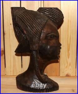 Ancienne figurine buste femme en bois sculpté à la main africaine