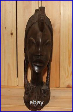 Ancienne figurine buste femme en bois sculpté à la main africaine