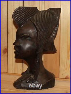 Ancienne figurine buste femme en bois sculpté à la main africaine