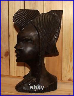 Ancienne figurine buste femme en bois sculpté à la main africaine