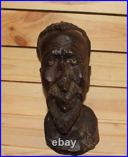 Ancienne figurine tête d'homme africain en bois sculpté à la main