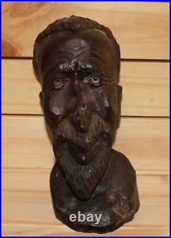 Ancienne figurine tête d'homme africain en bois sculpté à la main