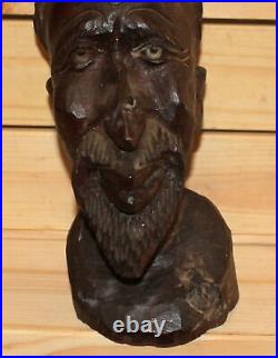 Ancienne figurine tête d'homme africain en bois sculpté à la main