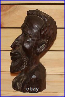 Ancienne figurine tête d'homme africain en bois sculpté à la main