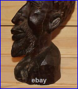 Ancienne figurine tête d'homme africain en bois sculpté à la main