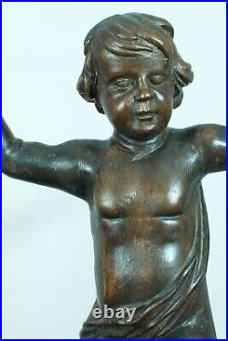 Ancienne grande statue chérubin Amour Putto Christ ange coeur bois sculpté 17ème