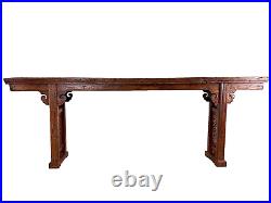 Ancienne grande table console Chine 18 ème bois sculpté 2,45M ajouré