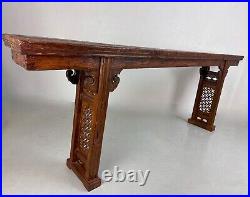 Ancienne grande table console Chine 18 ème bois sculpté 2,45M ajouré